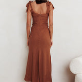 Appreciate You Tied Shoulder Maxi Dress Chocolate