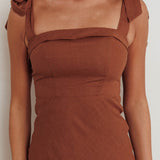 Appreciate You Tied Shoulder Maxi Dress Chocolate