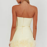 Leni Strapless Embellished Hem Mini Dress Lemon