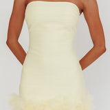 Leni Strapless Embellished Hem Mini Dress Lemon