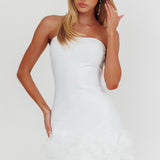 Leni Strapless Embellished Hem Mini Dress White