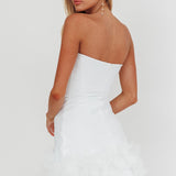 Leni Strapless Embellished Hem Mini Dress White