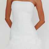 Leni Strapless Embellished Hem Mini Dress White
