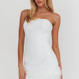 Leni Strapless Embellished Hem Mini Dress White
