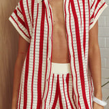 Influence Short Sleeve Knit Shirt Striped Red