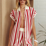 Influence Short Sleeve Knit Shirt Striped Red