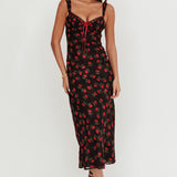 Femme Belle Ribbon Trim Maxi Dress Floral Black