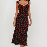 Femme Belle Ribbon Trim Maxi Dress Floral Black