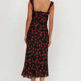 Femme Belle Ribbon Trim Maxi Dress Floral Black