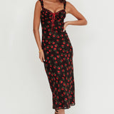 Femme Belle Ribbon Trim Maxi Dress Floral Black