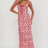 Femme Belle Ribbon Trim Maxi Dress Floral Pink