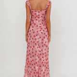Femme Belle Ribbon Trim Maxi Dress Floral Pink