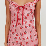 Femme Belle Ribbon Trim Maxi Dress Floral Pink
