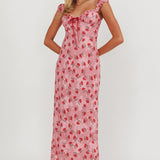 Femme Belle Ribbon Trim Maxi Dress Floral Pink