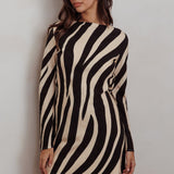 Thriller Long Sleeve Backless Mini Dress Zebra