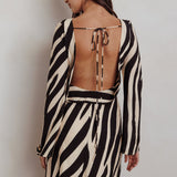 Thriller Long Sleeve Backless Mini Dress Zebra