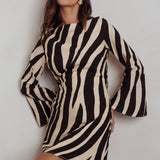 Thriller Long Sleeve Backless Mini Dress Zebra