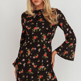 Thriller Long Sleeve Backless Mini Dress Floral Black