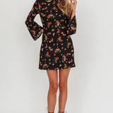 Thriller Long Sleeve Backless Mini Dress Floral Black