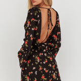 Thriller Long Sleeve Backless Mini Dress Floral Black