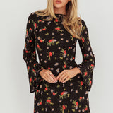 Thriller Long Sleeve Backless Mini Dress Floral Black