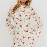 Thriller Long Sleeve Backless Mini Dress Floral White