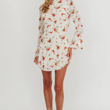 Thriller Long Sleeve Backless Mini Dress Floral White