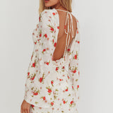 Thriller Long Sleeve Backless Mini Dress Floral White
