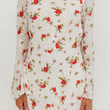Thriller Long Sleeve Backless Mini Dress Floral White