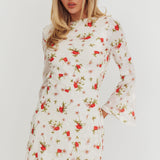Thriller Long Sleeve Backless Mini Dress Floral White