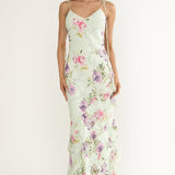 Dreamy Day Ruffle Trim Maxi Dress Mint Floral