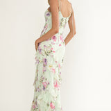 Dreamy Day Ruffle Trim Maxi Dress Mint Floral