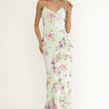 Dreamy Day Ruffle Trim Maxi Dress Mint Floral