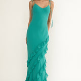 Dreamy Day Ruffle Trim Maxi Dress Turquoise