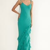 Dreamy Day Ruffle Trim Maxi Dress Turquoise