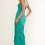 Dreamy Day Ruffle Trim Maxi Dress Turquoise
