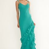 Dreamy Day Ruffle Trim Maxi Dress Turquoise