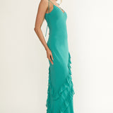 Dreamy Day Ruffle Trim Maxi Dress Turquoise