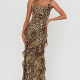 Dreamy Day Ruffle Trim Maxi Dress Leopard