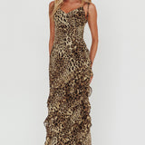 Dreamy Day Ruffle Trim Maxi Dress Leopard