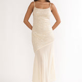 Gilded Dream Chiffon Hem Maxi Dress Sequin Oyster