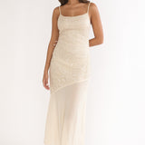 Gilded Dream Chiffon Hem Maxi Dress Sequin Oyster