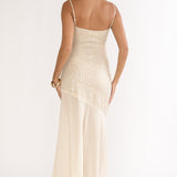 Gilded Dream Chiffon Hem Maxi Dress Sequin Oyster