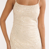 Gilded Dream Chiffon Hem Maxi Dress Sequin Oyster