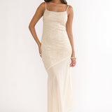Gilded Dream Chiffon Hem Maxi Dress Sequin Oyster