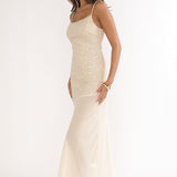 Gilded Dream Chiffon Hem Maxi Dress Sequin Oyster