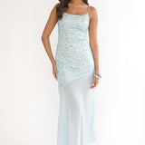 Gilded Dream Chiffon Hem Maxi Dress Sequin Sage