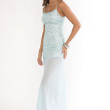 Gilded Dream Chiffon Hem Maxi Dress Sequin Sage
