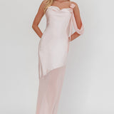 Gilded Dream Shoulder Detail Chiffon Hem Maxi Dress Blush