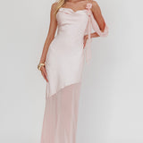 Gilded Dream Shoulder Detail Chiffon Hem Maxi Dress Blush